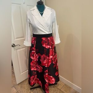 AlexaB Floral Black and Red Women's Dress White Top